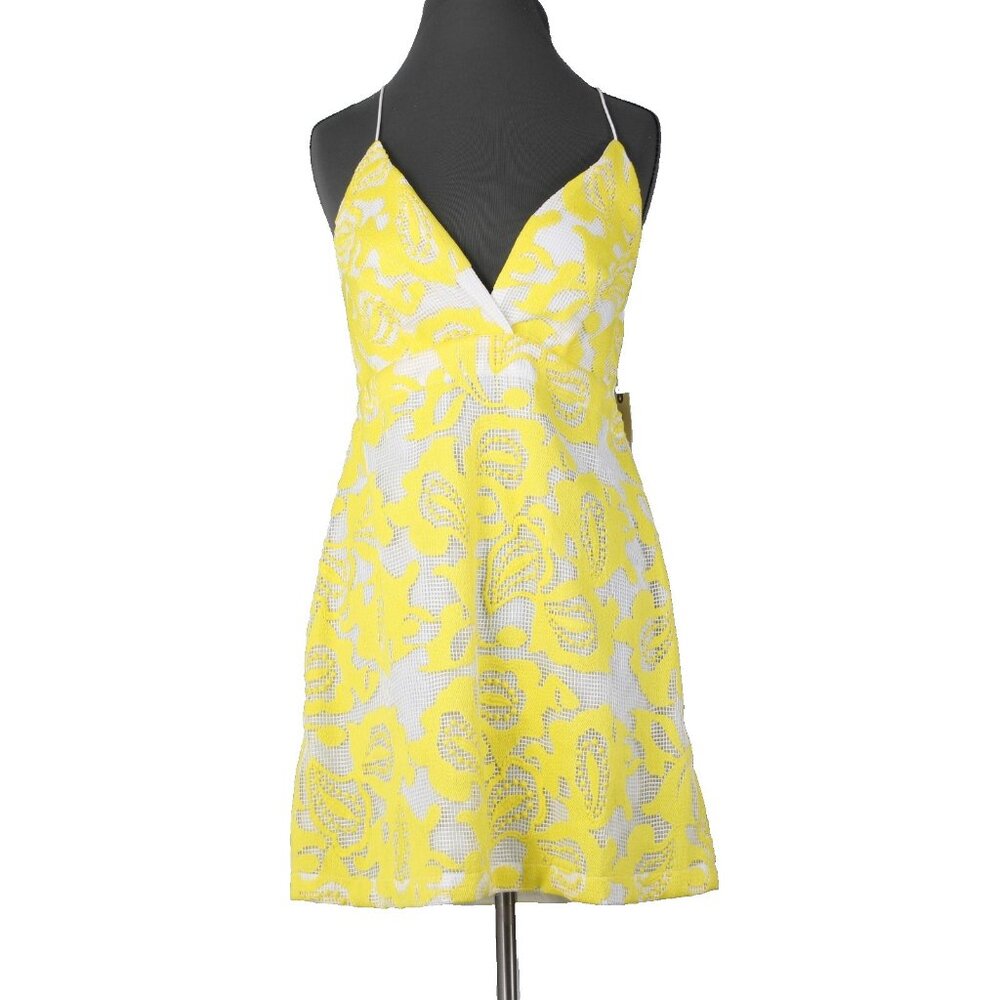 Maeve Dress $170 Sz 10 Yellow White Lined Embroidered V Neck Poly Viscose - Picture 1 of 16